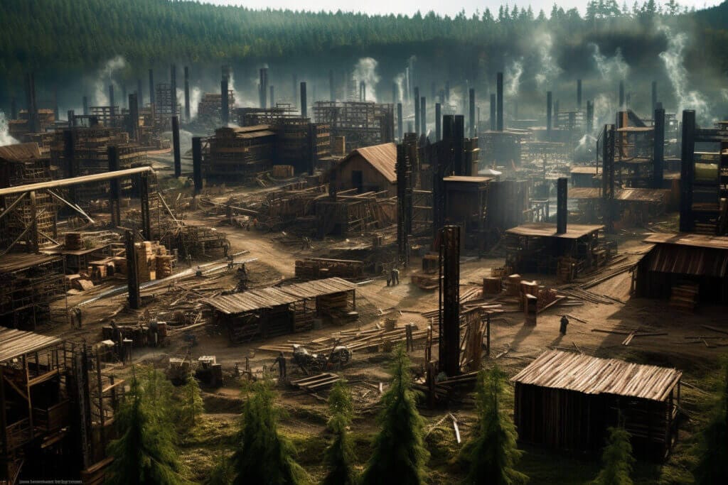 Logging camp in District 7 of the Hunger Games art