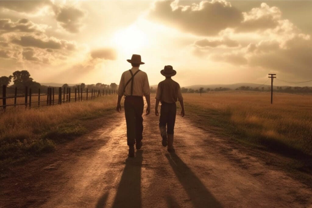 Lennie and Geroge walk to the ranch Lennie and Geroge walk to the ranch